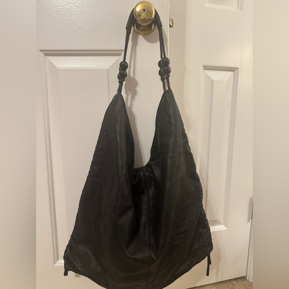 DKNY Black Leather Hobo Slouch Handbag